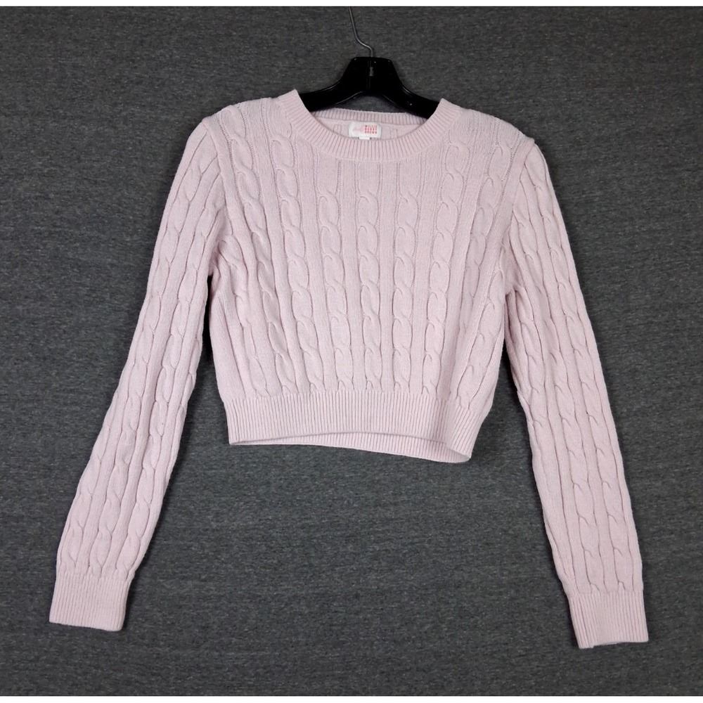 Millie Bobby Brown Sweater Large Pink Crop Cable Knit Coastal Fisherman Pastel